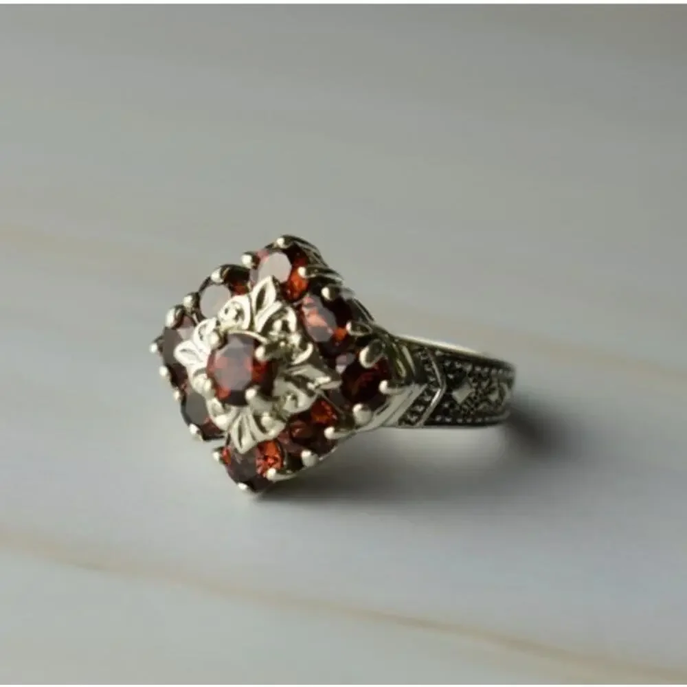 925 Sterling Silver Almandine Ring Size 5
